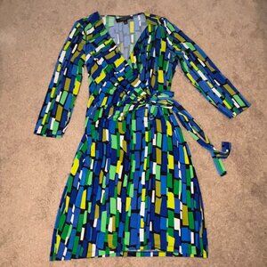 Nine West Green Blue Block Print Wrap Dress 10